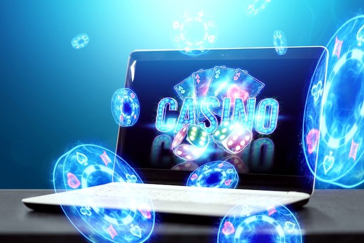Meja Poker live dengan dealer dan pemain yang aktif bertaruh