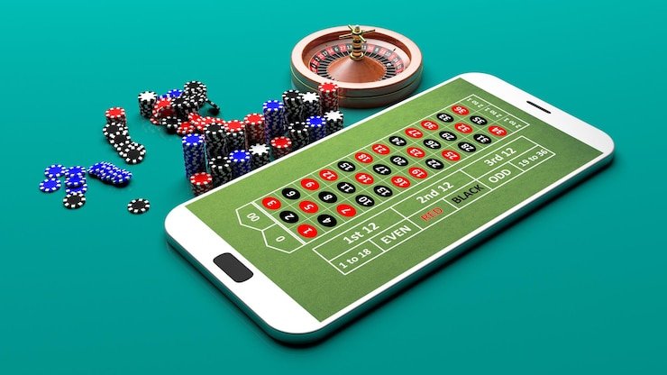 Meja permainan casino klasik dengan kartu dan roda roulette siap untuk pemain kompetitif